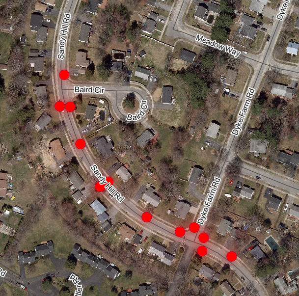 Aerial image showing catch basins removed from sewer during the Sandy Hill Rd Separation project